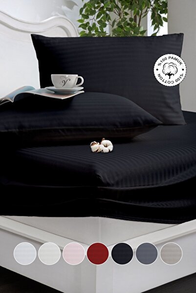 Vionel Home 100% Cotton Striped Cotton Satin Single / Double Size Fitted Sheet Set | 100X200Mm | 160 X 200 | 180 X 200