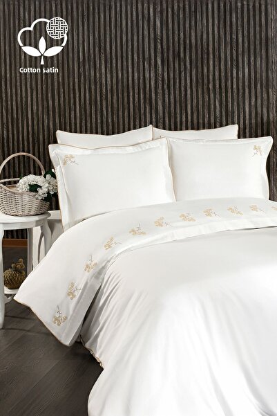 Nazik Home طقم غطاء لحاف مزدوج من الساتان القطني المطرز بزهرة السمنتا مكون من...