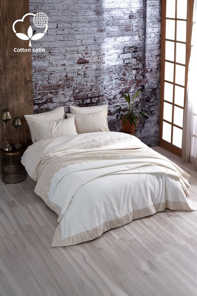 Nazik Home Emma Lace Double 7 Piece Duvet Cover Pique Set