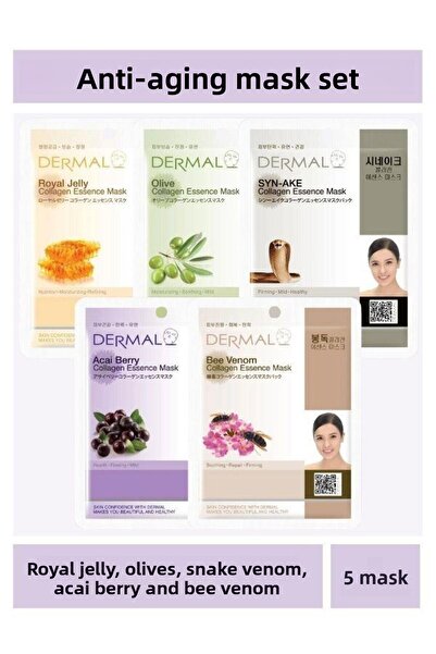 Dermal مجموعة قناع مضاد للشيخوخة بخلاصة غذاء ملكات النحل وسم الثعبان والزيتون...