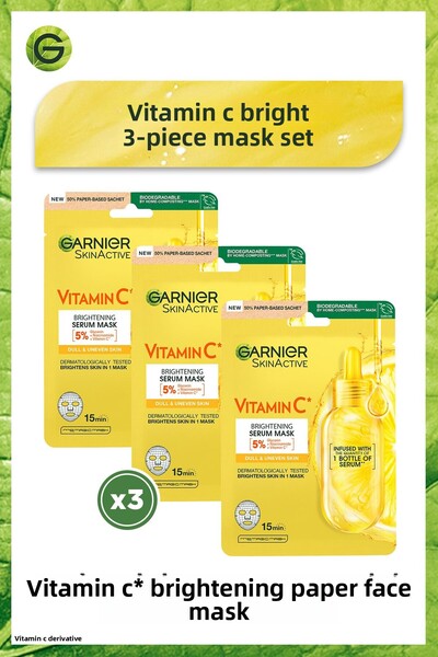 Garnier Brightening Vitamin C Paper Face Mask 3 Pieces (5% Glycerin, Niacinam...