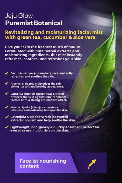 JEJU GLOW Matcha & Plant Extracts Moisturizing and Revitalizing Tonic Face Mist