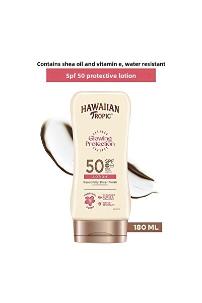 Hawaiian Tropic لوشن شمسي لامع عالي الحماية وبرونزي 50 عامل حماية من الشمس 18...