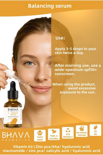 bhava cosmetics Vitamin C Serum Skin Tone Equalizing Brightening Intensive Moisturizing Hyaluronic Acid 30 ml