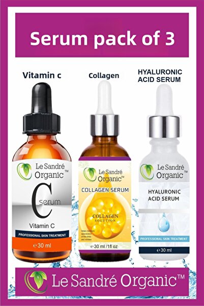 Le Sandre Organic مجموعة سيروم للعناية بالبشرة مكونة من 3 قطع حمض الهيالوروني...