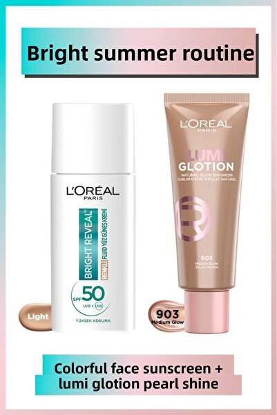 L'Oreal Paris Bright Reveal Anti-Dark Spot Daily Sunscreen Light & Glotion Al...