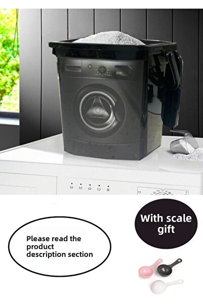 Alamut Home Washing Machine Look Detergent Holder with Lid Portable Detergent Storage Box 6 Lt Black