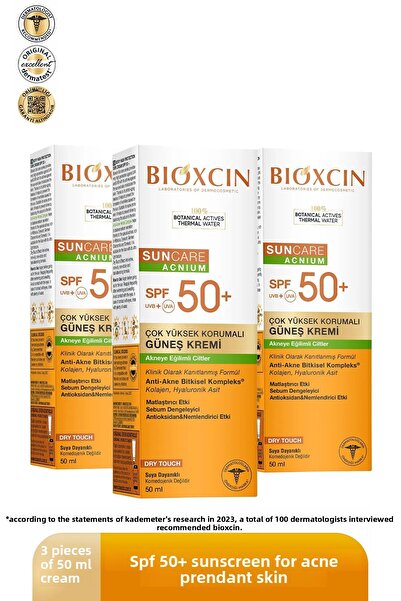Bioxcin Sun Care Spf 50 Sun Cream for Acne-Prone Skin 50 ml 3 Pcs