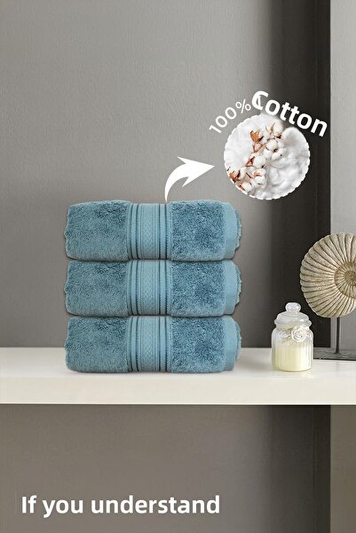 Anılsan طقم مناشف يدوية فائقة النعومة باللون الفيروزي مكون من 3 قطع - 50x90 س...