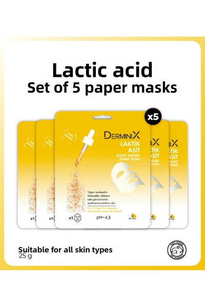 Derminix قناع ورقي للوجه بحمض اللاكتيك لشد المسام ومضاد للعيوب، عبوة من 5 قطع