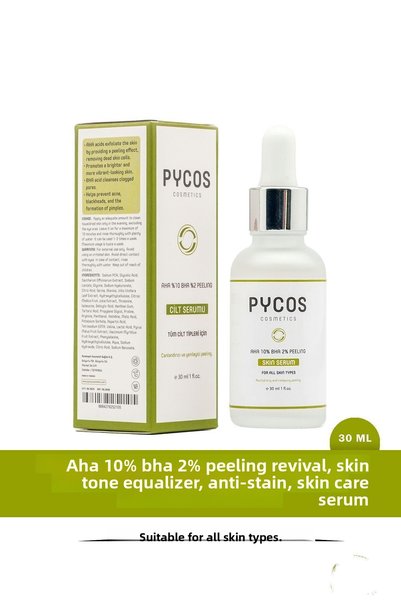 PYCOS COSMETICS Aha 10% Bha 2% Peeling Revitalizing, Skin Tone Equalizer, Anti-Blemish, Skin Care Serum 30ml