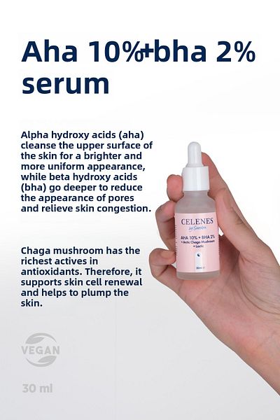 Celenes Skin Tone Equalizing and Revitalizing Rena Aha Bha Serum - Arctic Chaga Mushroom 30 ml