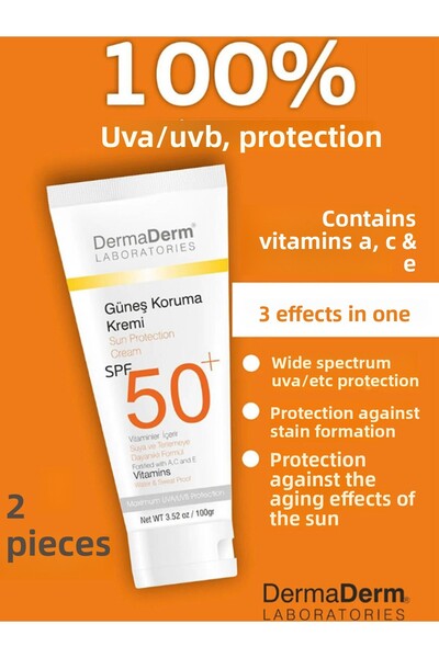 DermaDerm قطعتين من واقي الشمس - عامل حماية من الشمس SPF+50 عشبي، 100 جرام