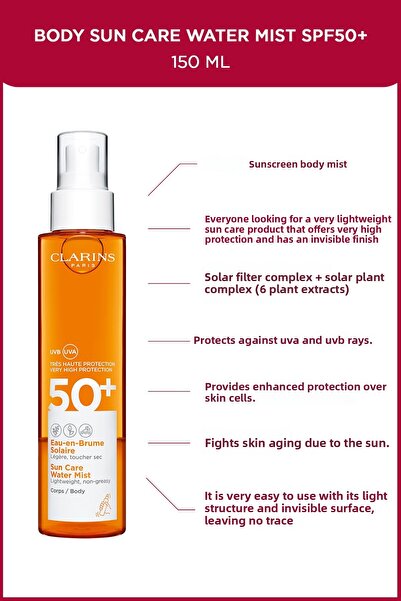 Clarins رذاذ مائي للعناية بالجسم من الشمس بمعامل حماية 50+ 150 مل للعناية بال...
