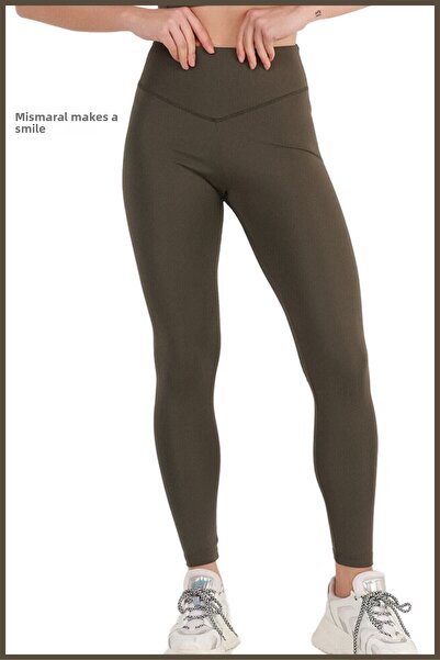 missmaral Women's Khaki High Waist Lifting Leggings Full Length Diving Knitted Fabric Casual & Comfort102101