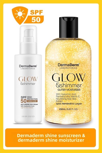 DermaDerm SPF50+ واقي الشمس اللامع - للوجه والجسم 100 مل.ديرمادرم 250 ملمرطب