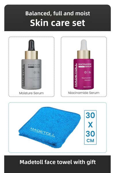 Madetoll Moisture Serum 30 ml + Niacinamide Serum 30 ml Madetoll Face Towel Gift