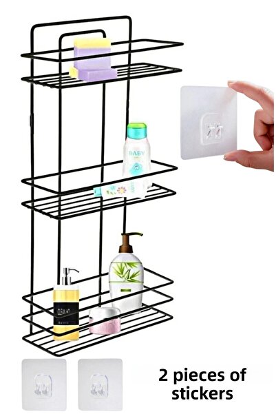 Kitchen Store Adhesive Stainless Black 3 Tier Plain Bathroom Corner Shampoo H...