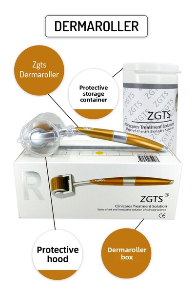 Zgts Dermaroller 1.00mm Gold Derma Roller with Disinfectant Gift 192 Titanium Needles