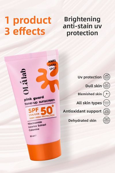 OlaLab SPF 50+ Pink Face Sunscreen - High UV Protection, Tone Equalizer, 50 ml