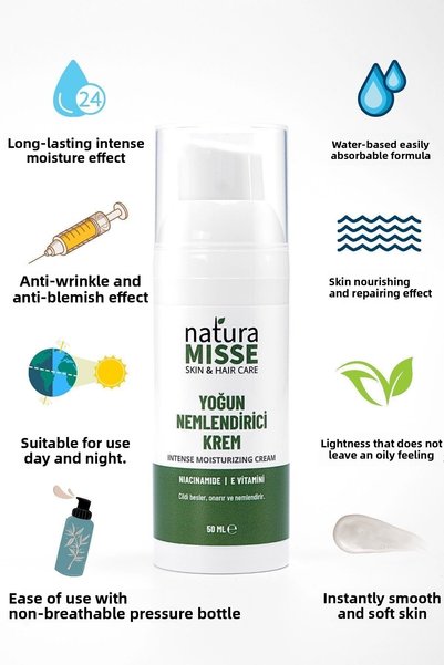 NaturaMisse Intensive Moisturizing Cream 50 ml Niacinamide Repairing Nourishing Anti-Wrinkle Water-Based Daily Cream
