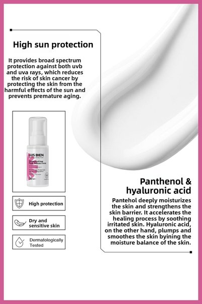 Luis Bien Pink Sunscreen Spf 50+ 50 ml |   Color Tone Equalizing, Anti-Blemish & Moisturizing Facial Sunscreen