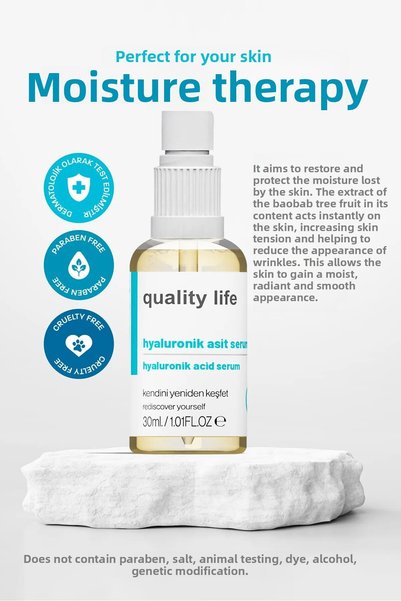 Quality Life مصل حمض الهيالورونيك للبشرة مضاد للشيخوخة والتجاعيد وترطيب وتجديد البشرة