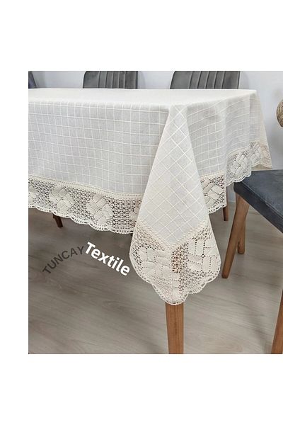 TUNCAY TEKSTİL Linen Tablecloth Wide Lacy Monika Fabric Cotton Buldan Basement Linen Square Rectangular Round