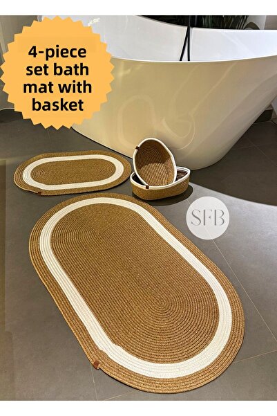 HomeTurko Σετ 4 τεμαχίων από γιούτα, ψάθινο σετ πατάκι μπάνιου, σετ σφουγγαρίστρας που πλένεται, οικιακό δώρο, σφουγγαρίστρα προίκας