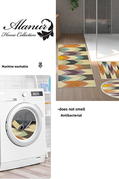 Dekoreko Digital 3-Piece Bathroom Set Star Cotton Non-Slip Base Mixed Round Modern Vina Color
