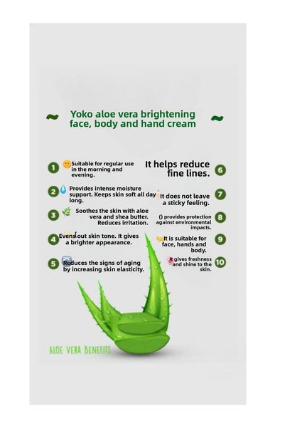 YOKO Aloe Vera Extract Brightening, Moisturizing Face and Hand Cream 60 Gr