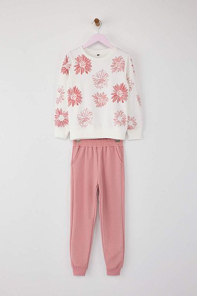 TRENDYOLKIDS Powder Floral Knitted Bottom - Top Set Tkdaw25Au00162