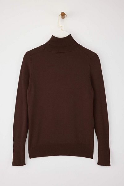 Trendyol Collection Кафяв пуловер с мерсеризиран вид, премиум прежда / специална прежда, основно плетено TWOAW23KZ01514