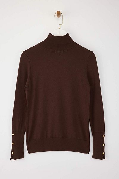 Trendyol Collection Кафяв пуловер с мерсеризиран вид, премиум прежда / специална прежда, основно плетено TWOAW23KZ01514