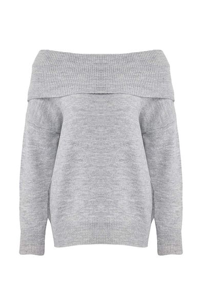 Trendyol Collection Gray Soft Textured Carmen Collar Knitwear Sweater Twoaw20Kz1519