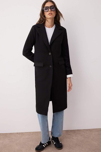 Trendyol Collection Black Regular Cut Cotton Stamp Coat Twoaw25Kb00111