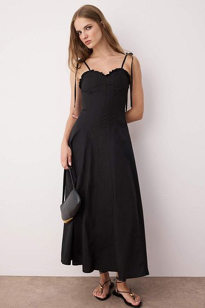 Trendyol Collection Black Waist Opening Woven Maxi Dress Twoss25El00870