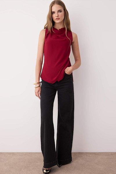 Trendyol Collection Burgundy Sleeveless Satin Binding Detail Woven Blouse Twoaw26Bz00056