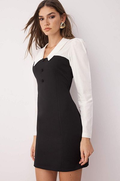 Trendyol Collection Μίνι υφαντό φόρεμα με μαύρο γιακά με κορδόνι TWOAW23EL00611