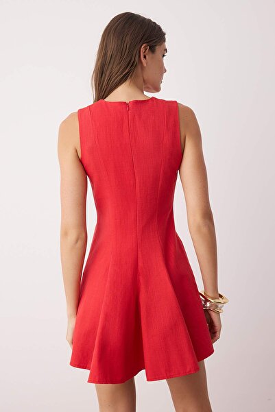 Trendyol Collection Red Skirt Godeli Linen Blend Short / Mini Woven Dress Twoss25El00871