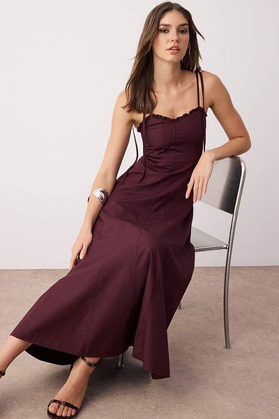 Trendyol Collection Dark Burgundy Waist Opening Woven Maxi Dress Twoss25El00870