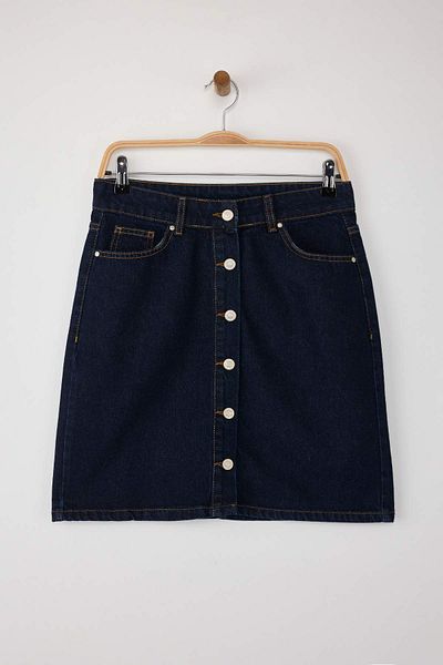 Trendyol Collection Dark Blue Front Button Mini Denim Skirt Twoaw26Et00022