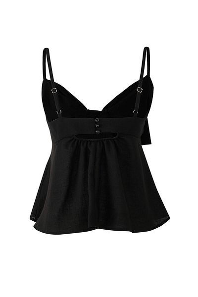 Trendyol Collection Black Linen Look Bow Detail Strap Woven Blouse Twoss25Bz00249