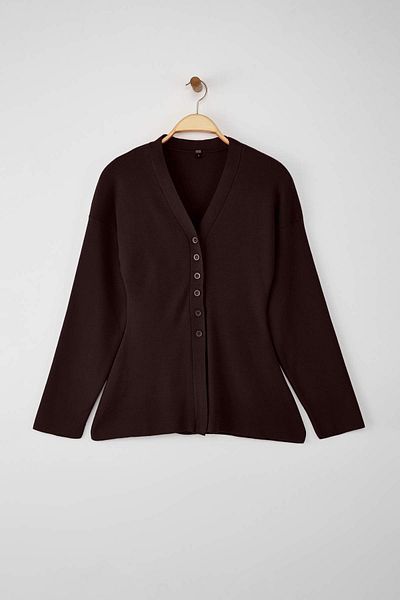 Trendyol Collection Brown V-Neck Mercerized Look Premium Yarn/Special Yarn Knitwear Cardigan Twoaw26Hi00079