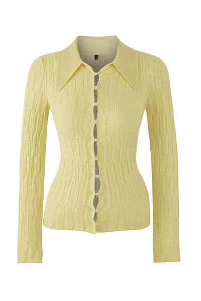 Trendyol Collection Yellow Textured Polo Neck Premium/Special Thread Fitted/Fitted Knitwear Cardigan Twoaw26Hi00081