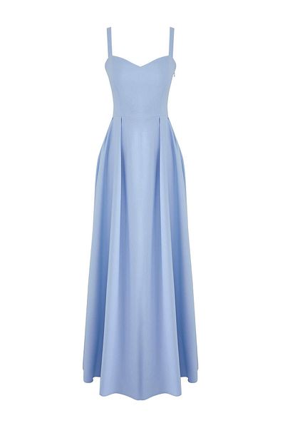 Trendyol Collection Hellblaues, gewebtes, langes, elegantes Abendkleid und Heimkehrkleid mit A-Linien-Rückenschleife und TPRSS25AE00020