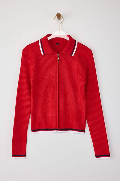 Trendyol Collection Кафяво-червен къс/къс плетен кардиган TWOAW26KZ00116
