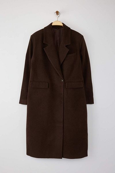 Trendyol Collection Brown Mono Closure Oversize Long Coat Twoaw26Kb00032