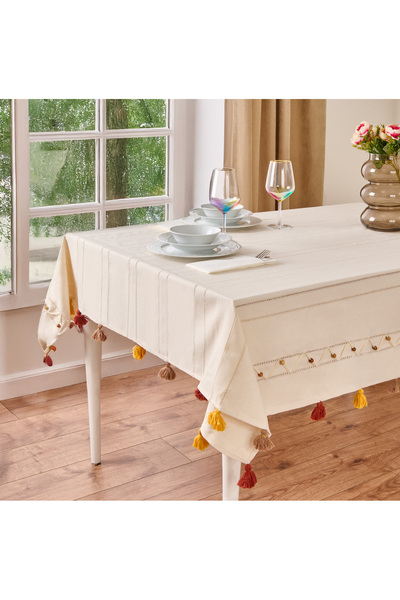 Evidea Soft Boncuklu Masa Örtüsü - Ekru - 140x240 cm