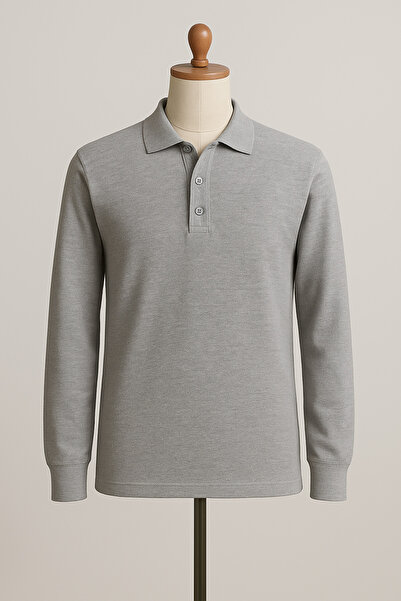 FATELLA Unisex Adult Polo Neck School Lacoste Long Sleeve Gray T-shirt